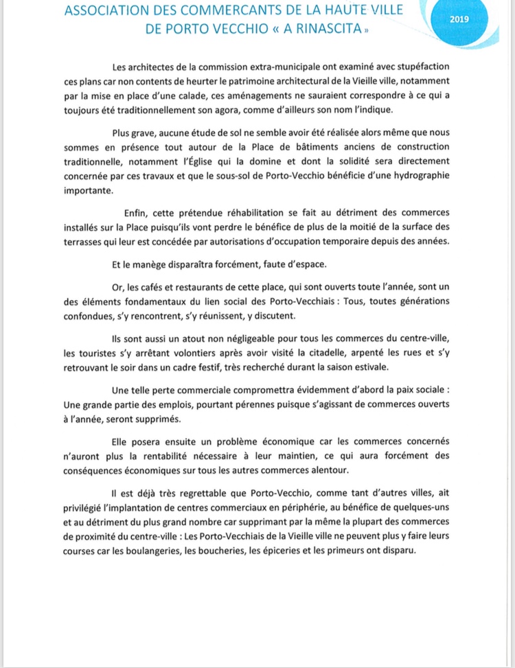 Porto-Vecchio : Les commerçants de "A Rinascita" saisissent la préfète de Corse