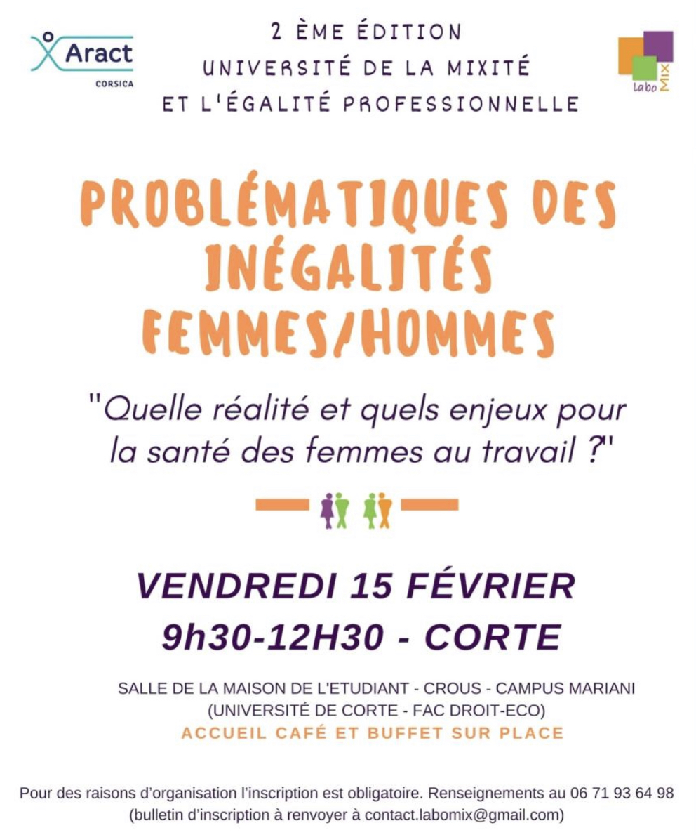 Problématiques des inégalités femmes-hommes au travail en débat à Université de la Mixité et l'Egalité Professionnelle de Corte