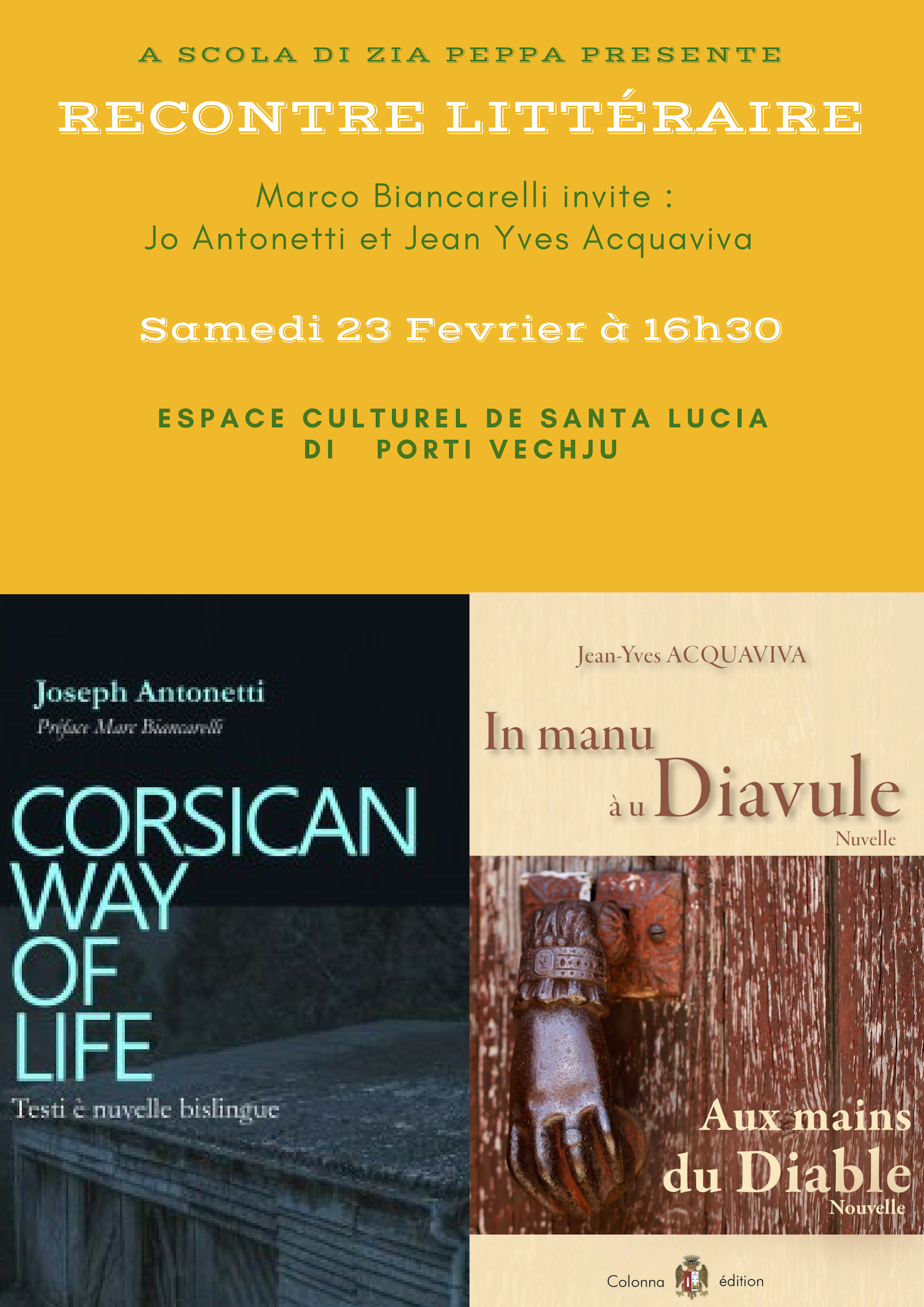 Santa Lucia di Porti Vechju : la littérature corse à l'honneur samedi 23 Février