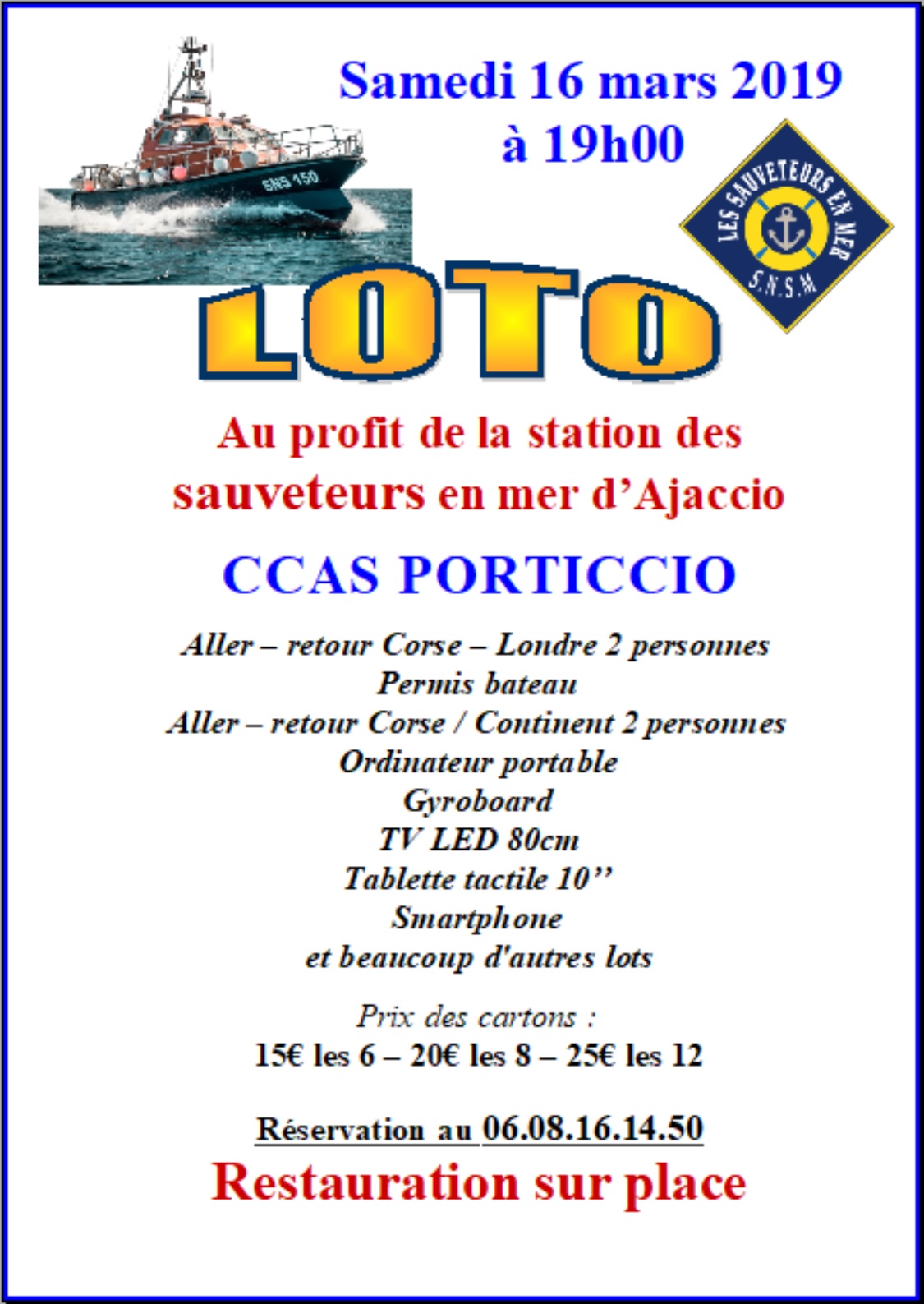 Porticcio : Loto au profit de la station des sauveteurs en mer d’Ajaccio ce samedi