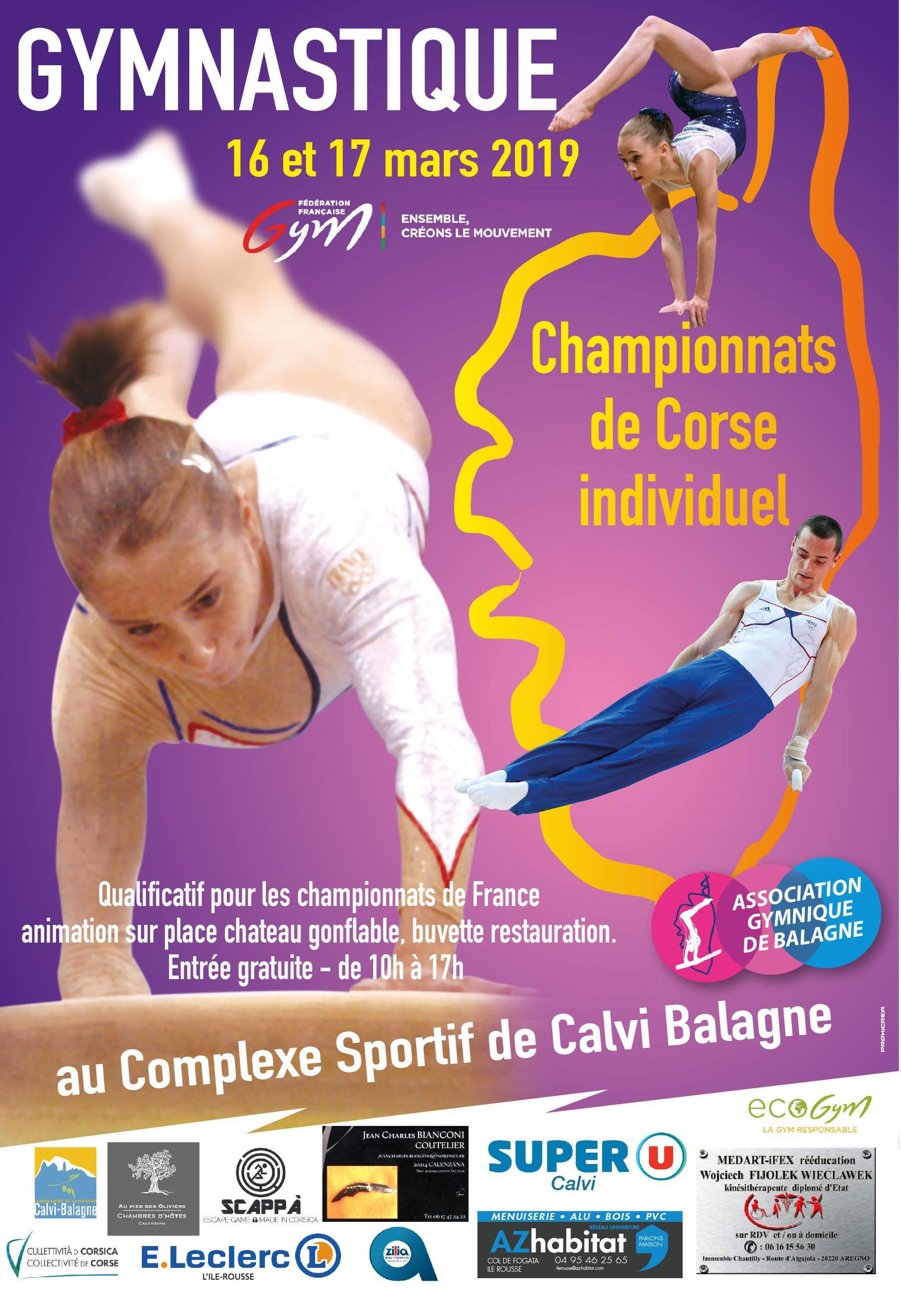 Championnats de Corse de Gymnastique les 16 et 17 mars à Calvi