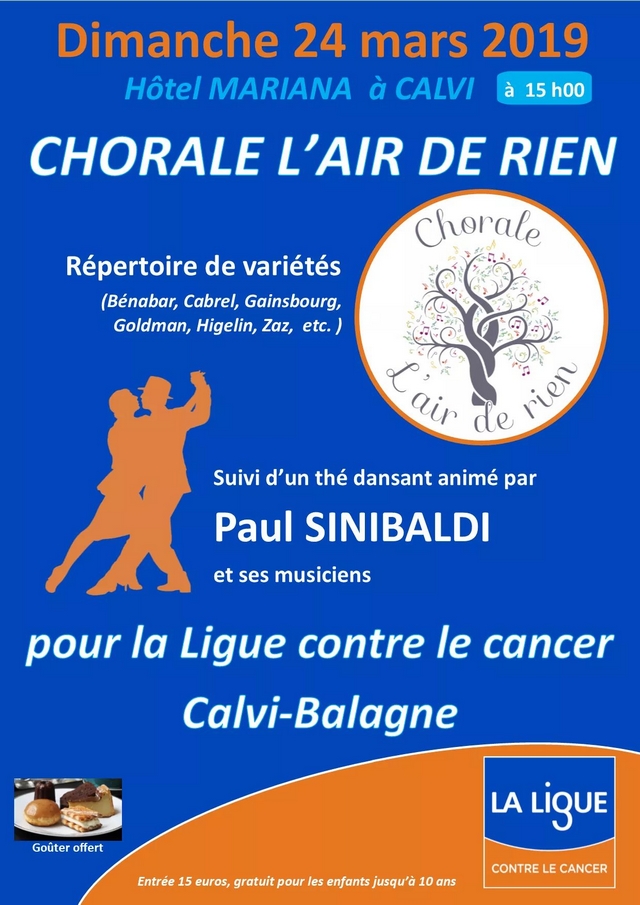 Chants et thé dansant le 24 mars à Calvi avec la Ligue contre le cancer