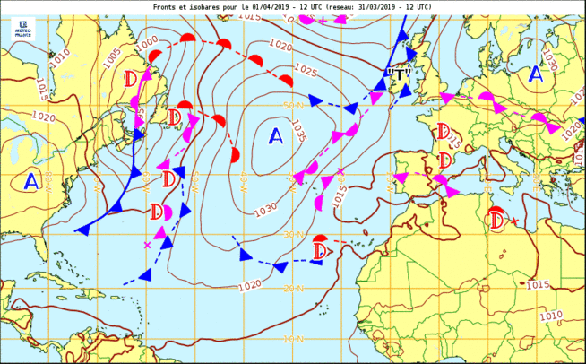 La carte météo prévue pour ce lundi midi