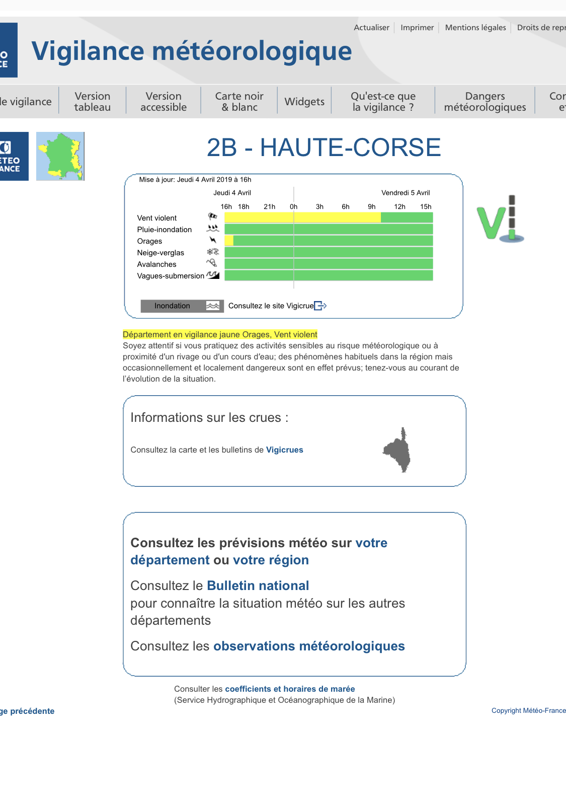 Vent violent et orages : Météo France place la Haute-Corse en alerte jaune