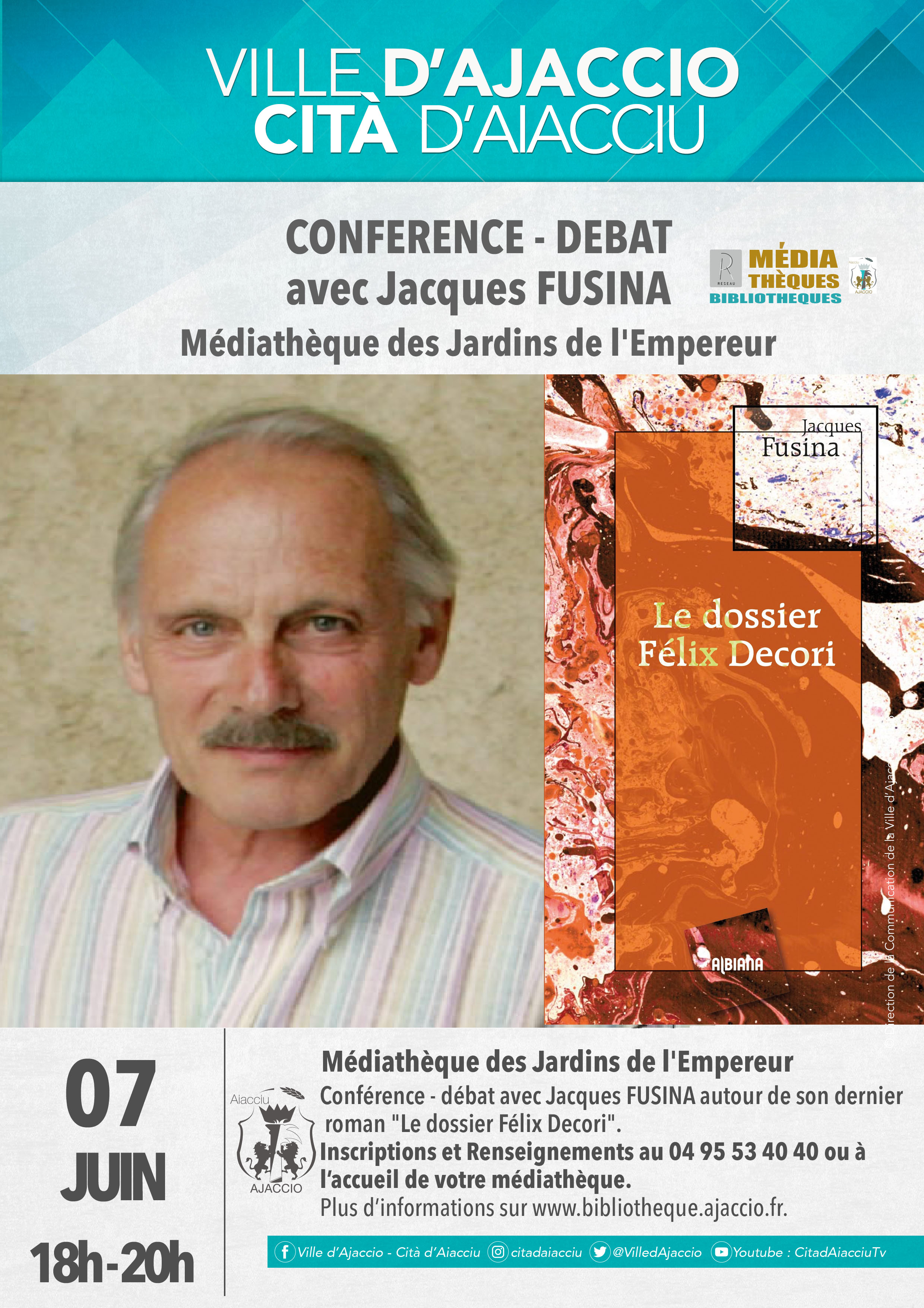 Jacques Fusina à la médiathèque des jardins de l'Empereur ce vendredi 7 juin à 18h
