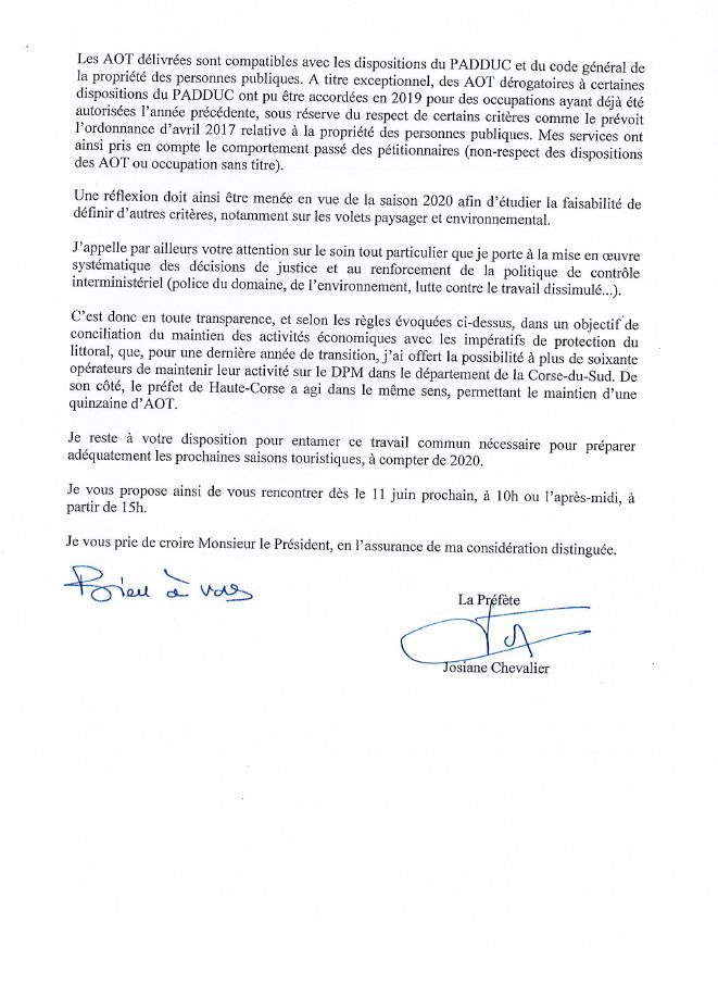 Paillottes : La fin de non-recevoir de la préfète de Corse ?