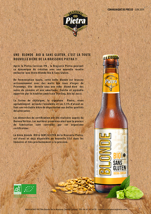 Blonde, bio et sans gluten, c’est la nouvelle bière de la Brasserie Pietra