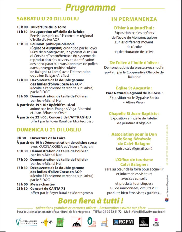 A Fiera di l’Alivu :  c'est du 20 au 21 juillet