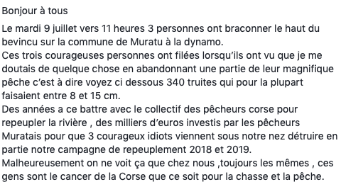 Muratu : 340 truites, de 5 à 15 cm abandonnées par des braconniers mis en fuite