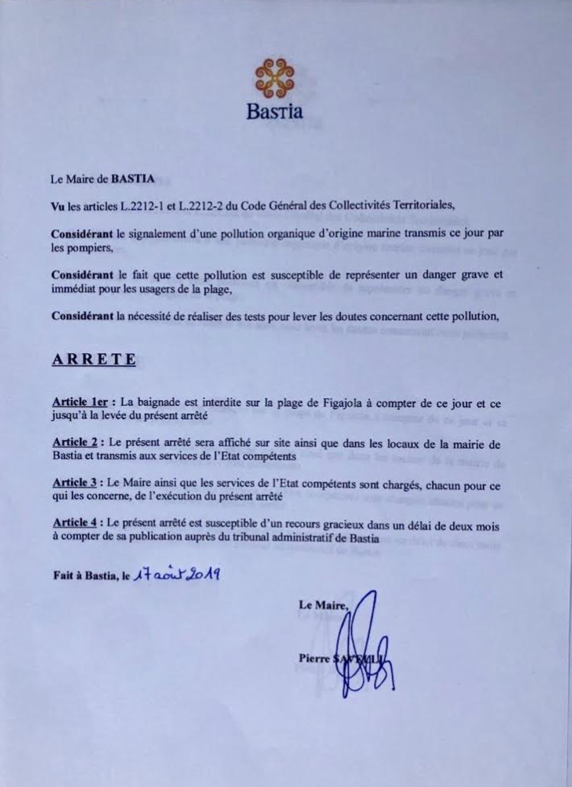 Bastia : Baignade interdite et plage fermée à Ficaghjola