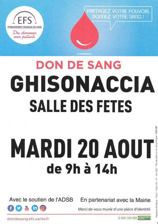 Ghisonaccia : L’EFS lance un appel urgent pour le don de sang
