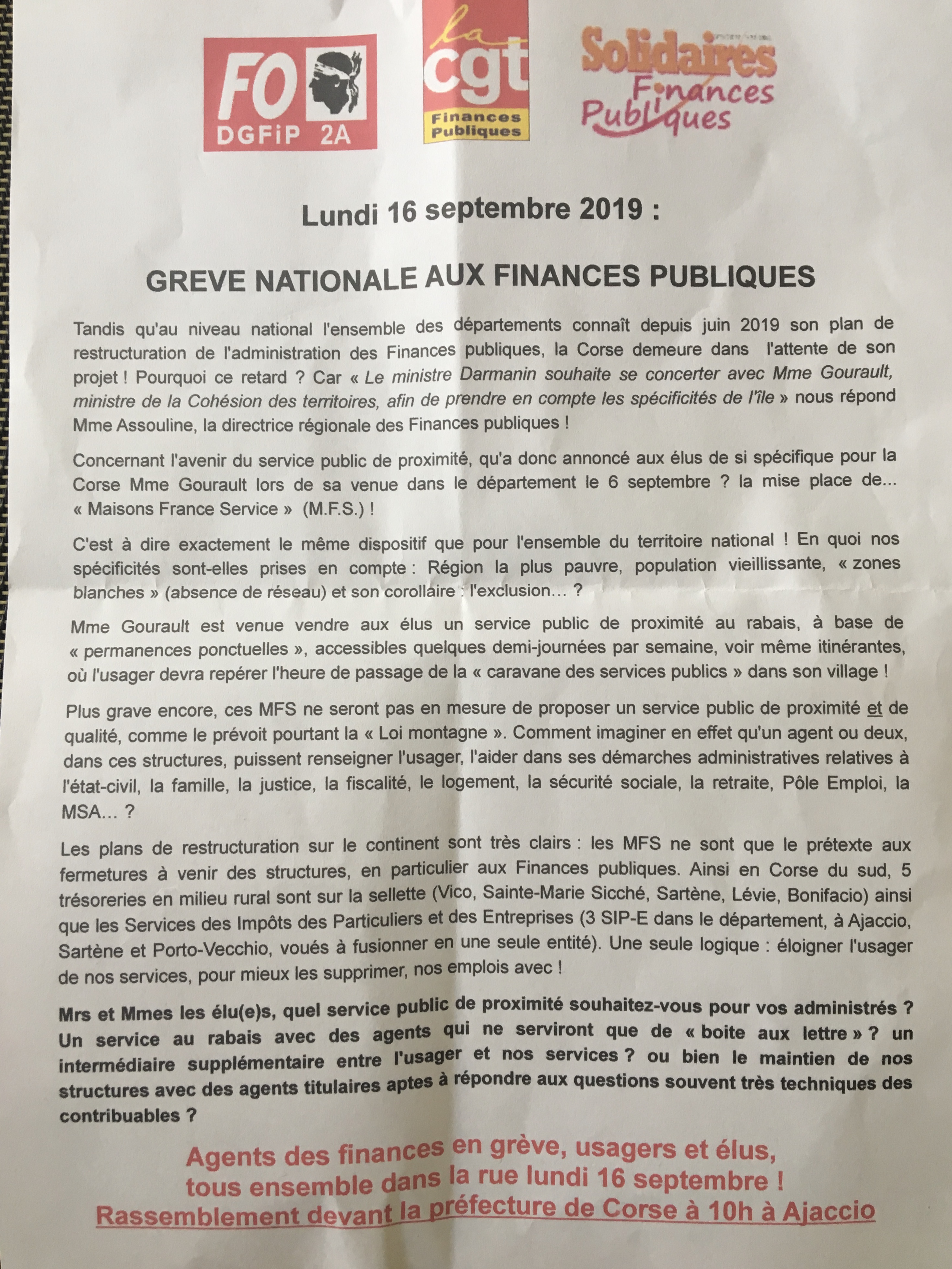 Les agents des finances publiques en grève, ce lundi, à Ajaccio