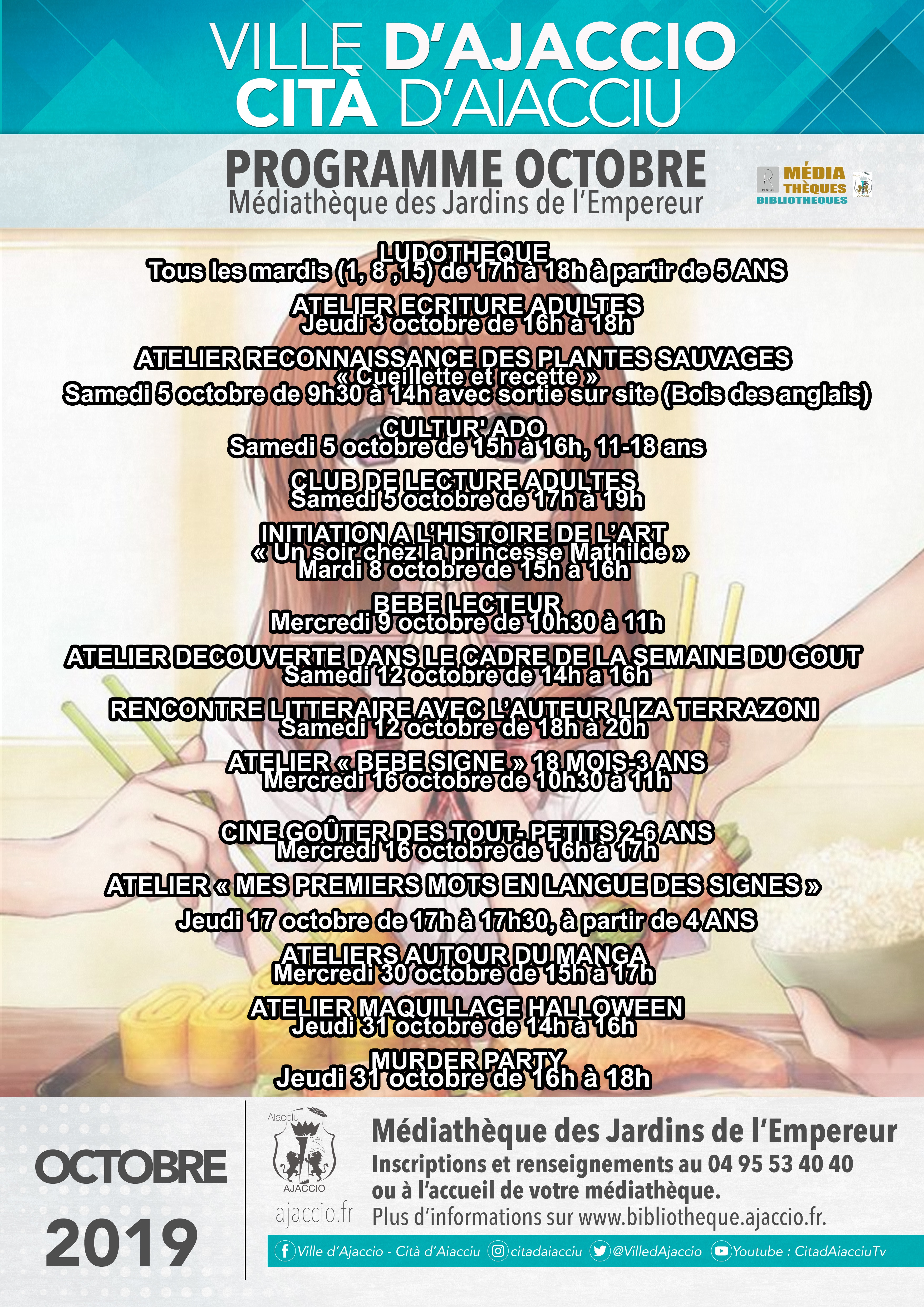 La programmation du mois d’octobre de la médiathèque des Jardins de l'Empereur