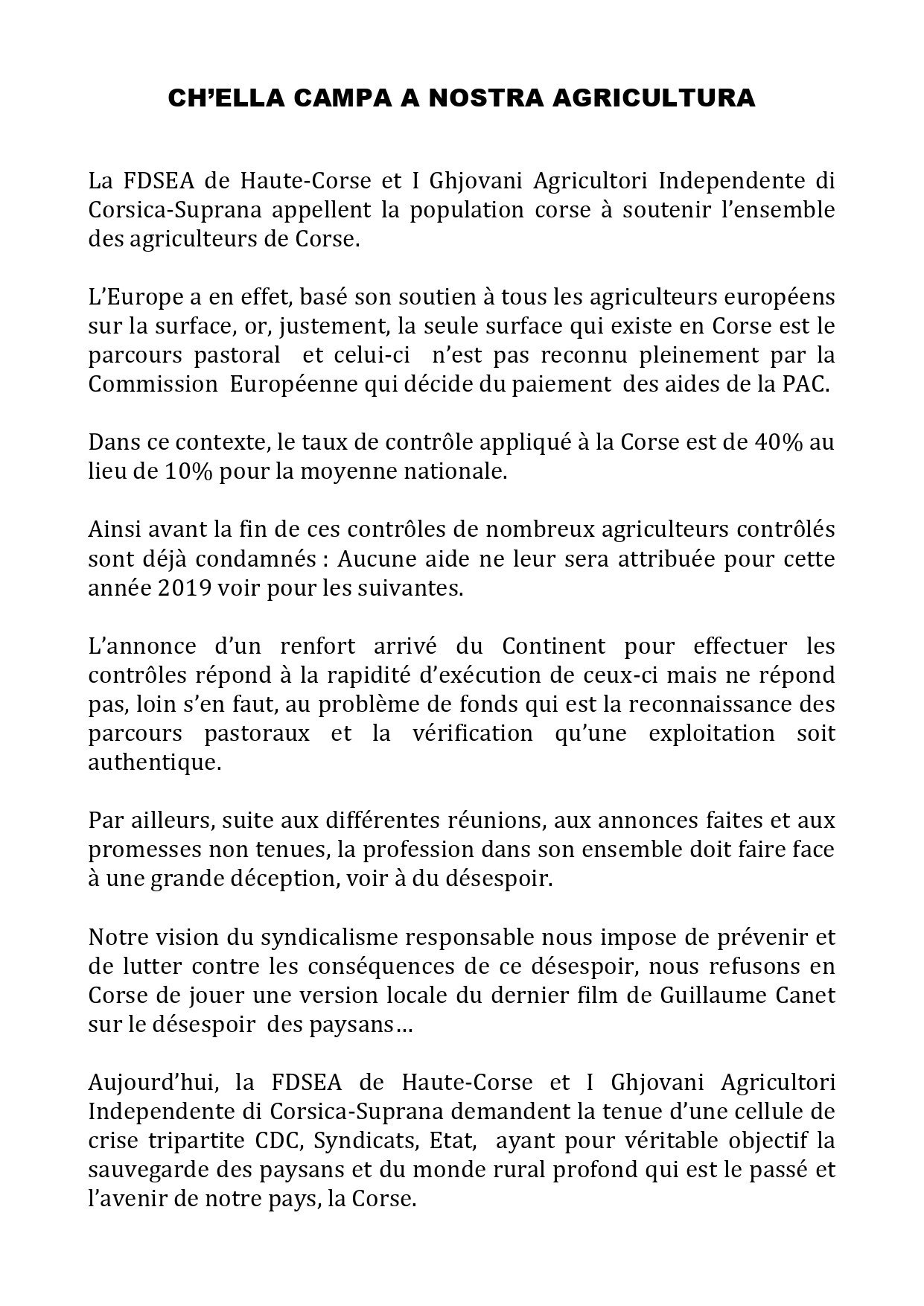 Contrôles de la PAC : les agriculteurs de Haute-Corse passent aux actes