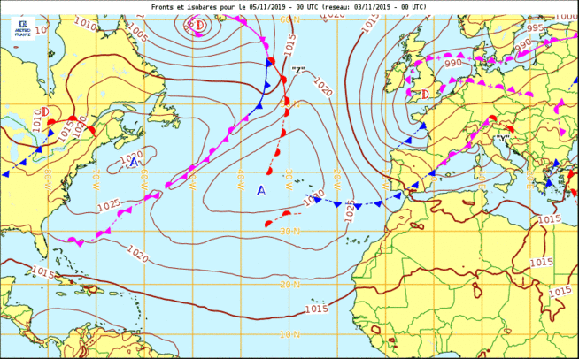 Un fort courant de SW engendré par de faibles pressions sur les Îles Britanniques