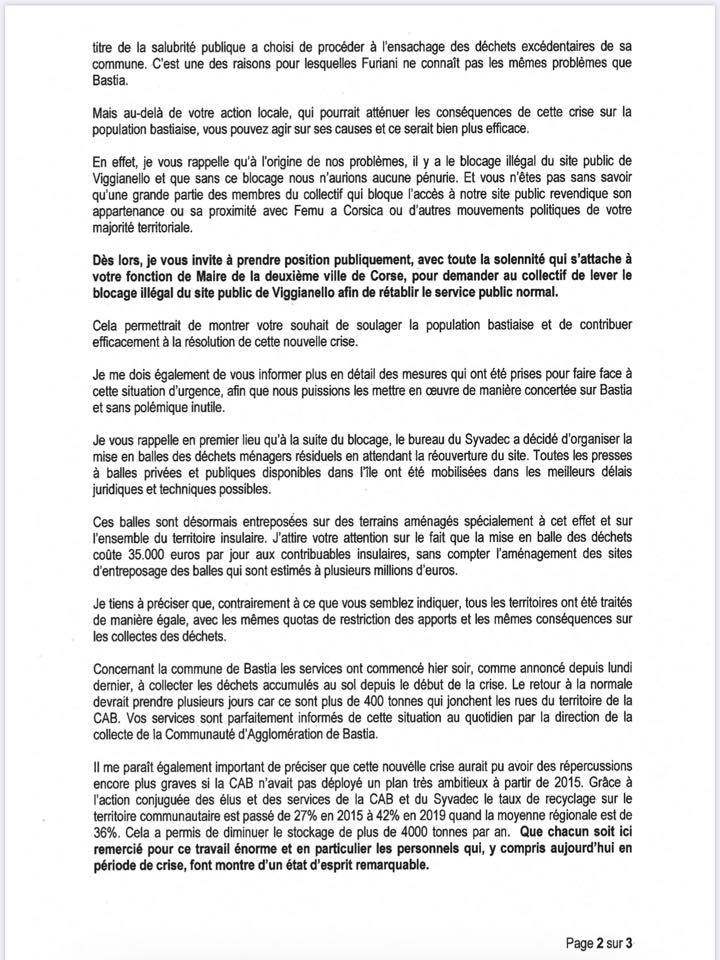 Collecte de déchets : La réponse de François Tatti au maire de Bastia 