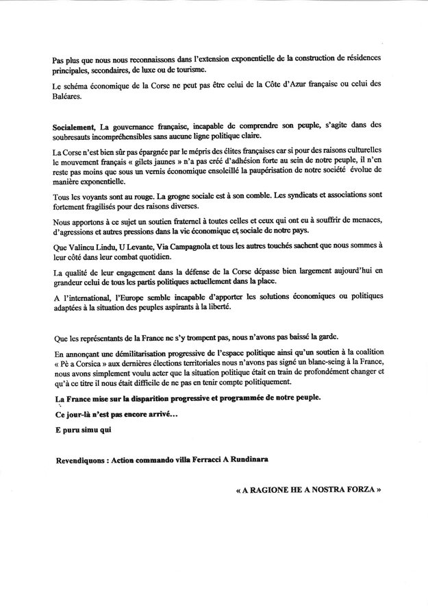 Attentats contre les villas Ferracci : le FLNC du 22 octobre revendique