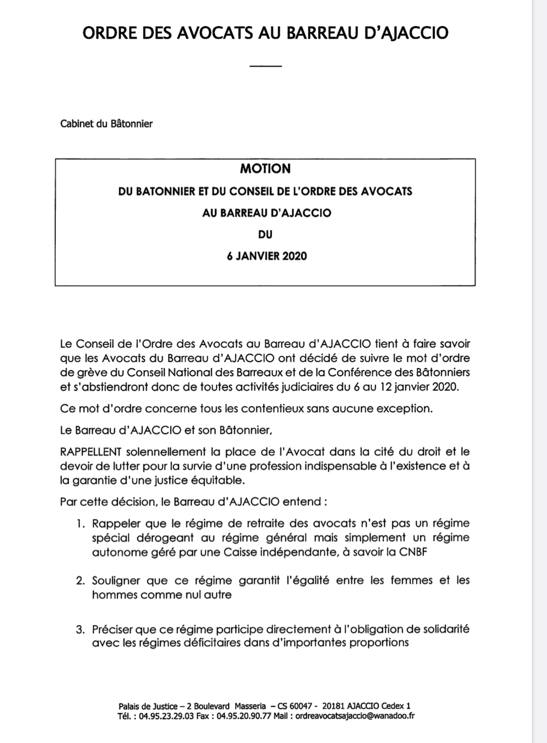 Ajaccio : grève des avocats contre la réforme des retraites pendant une semaine