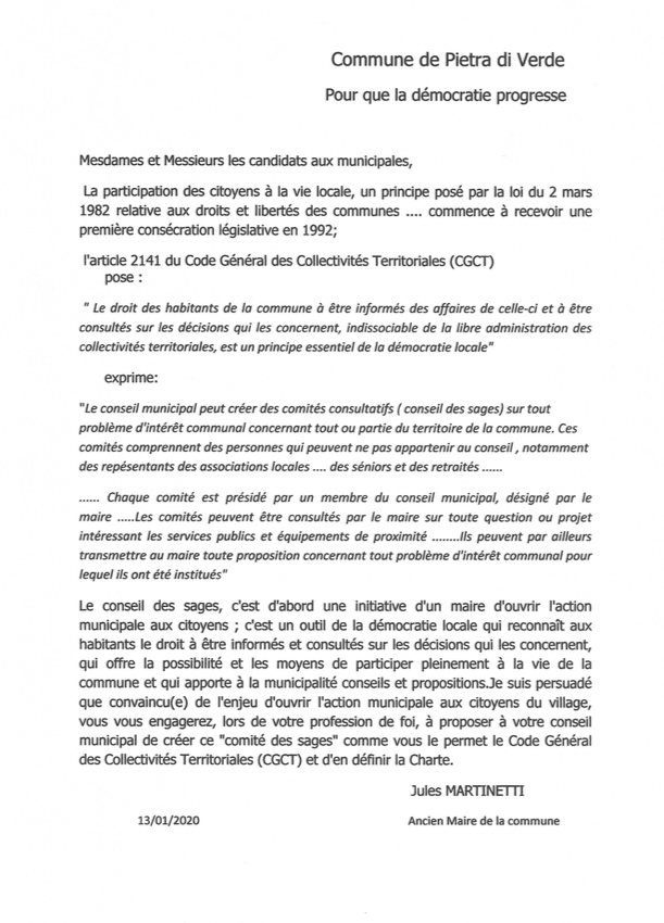 Tocc A Voi Petra Di Verde Lettre Ouverte De L Ancien Maire