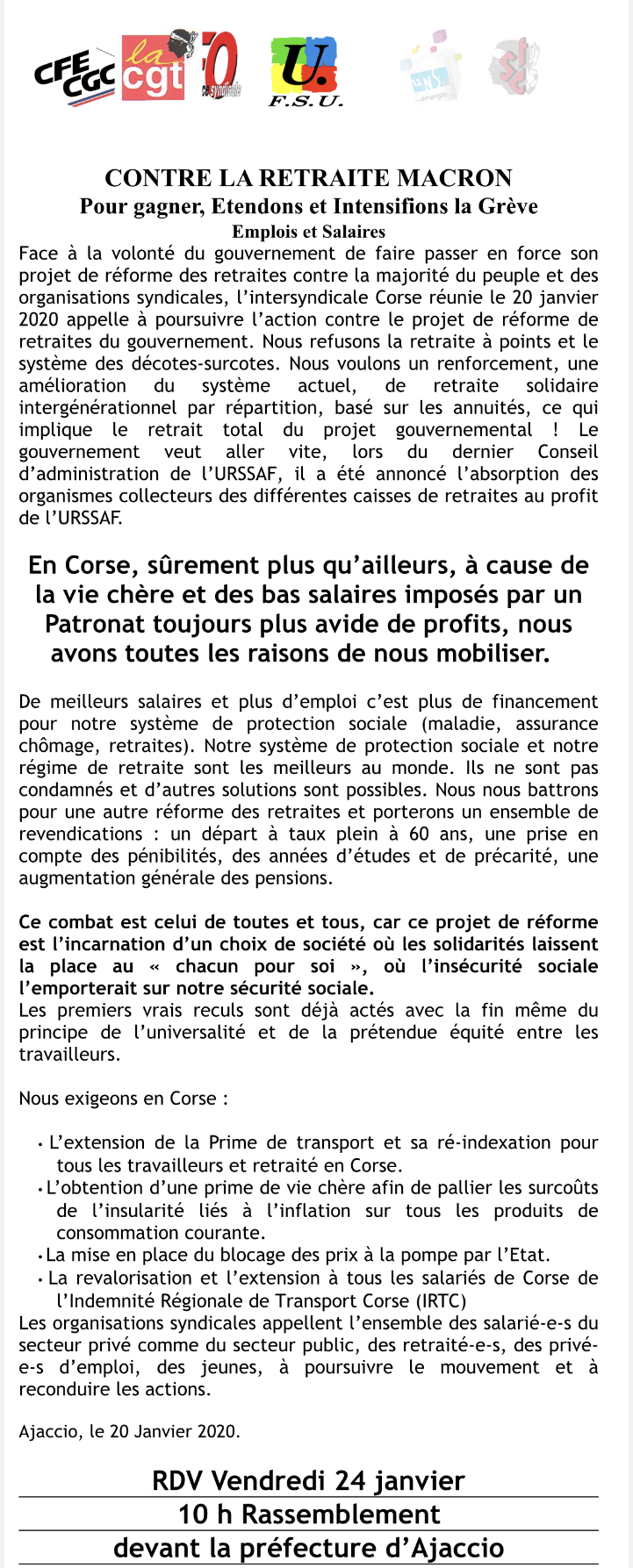 « Pour gagner, intensifions la grève » : l'intersyndicale appelle à une nouvelle journée de grèves et manifestations le 24 janvier