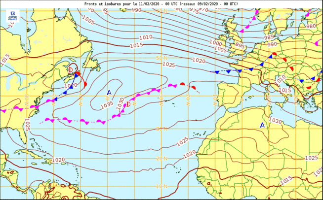 Anticyclone à l'ouest, dépression à l'Est = tempête de vent sur la Corse !