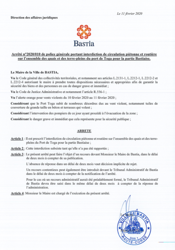 Bastia : Le maire interdit la circulation piétonne et routière sur le port de Toga
