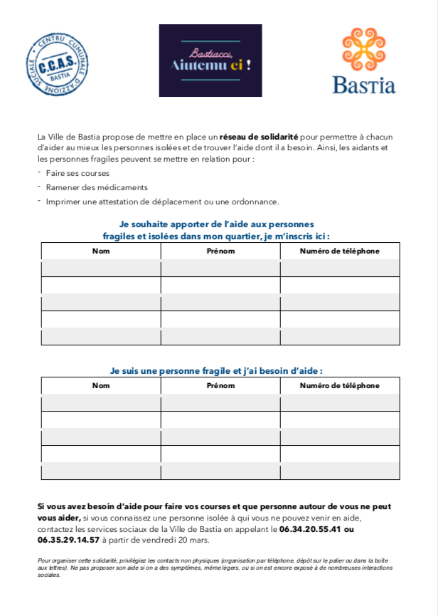 " Bastiacci, aiutemu ci !" : la solidarité à l'heure du Covid-19