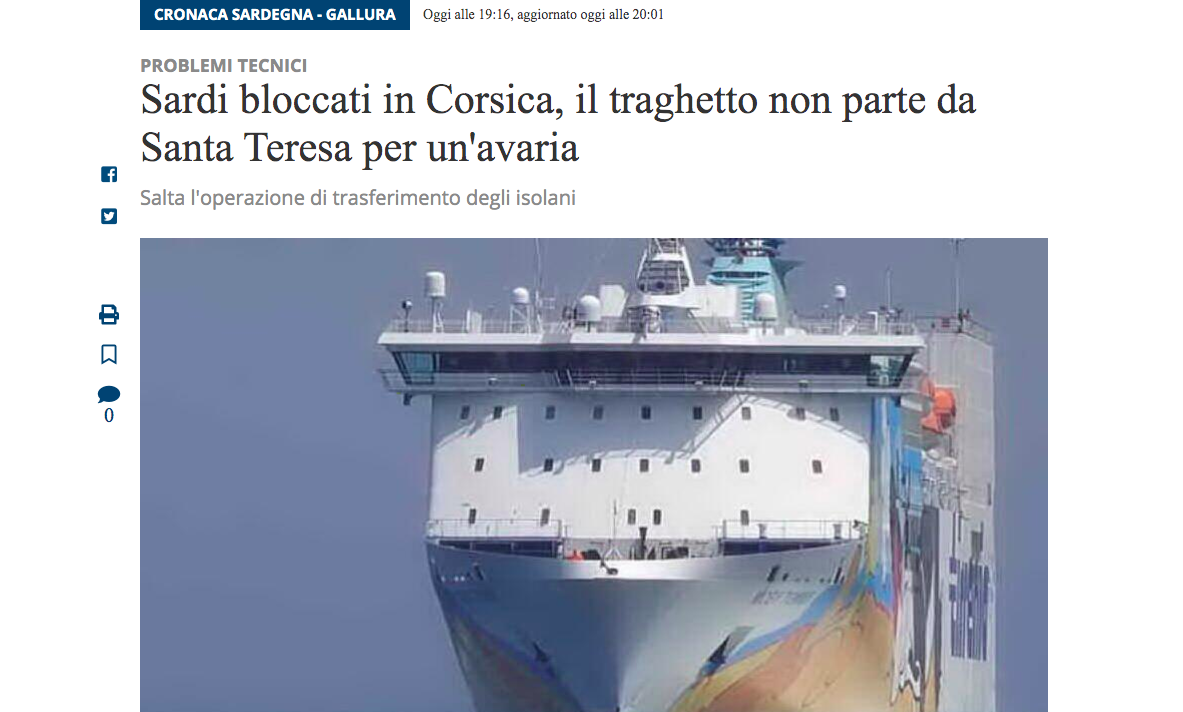 Le bateau en avarie : 70 ressortissants sardes bloqués à Bonifacio