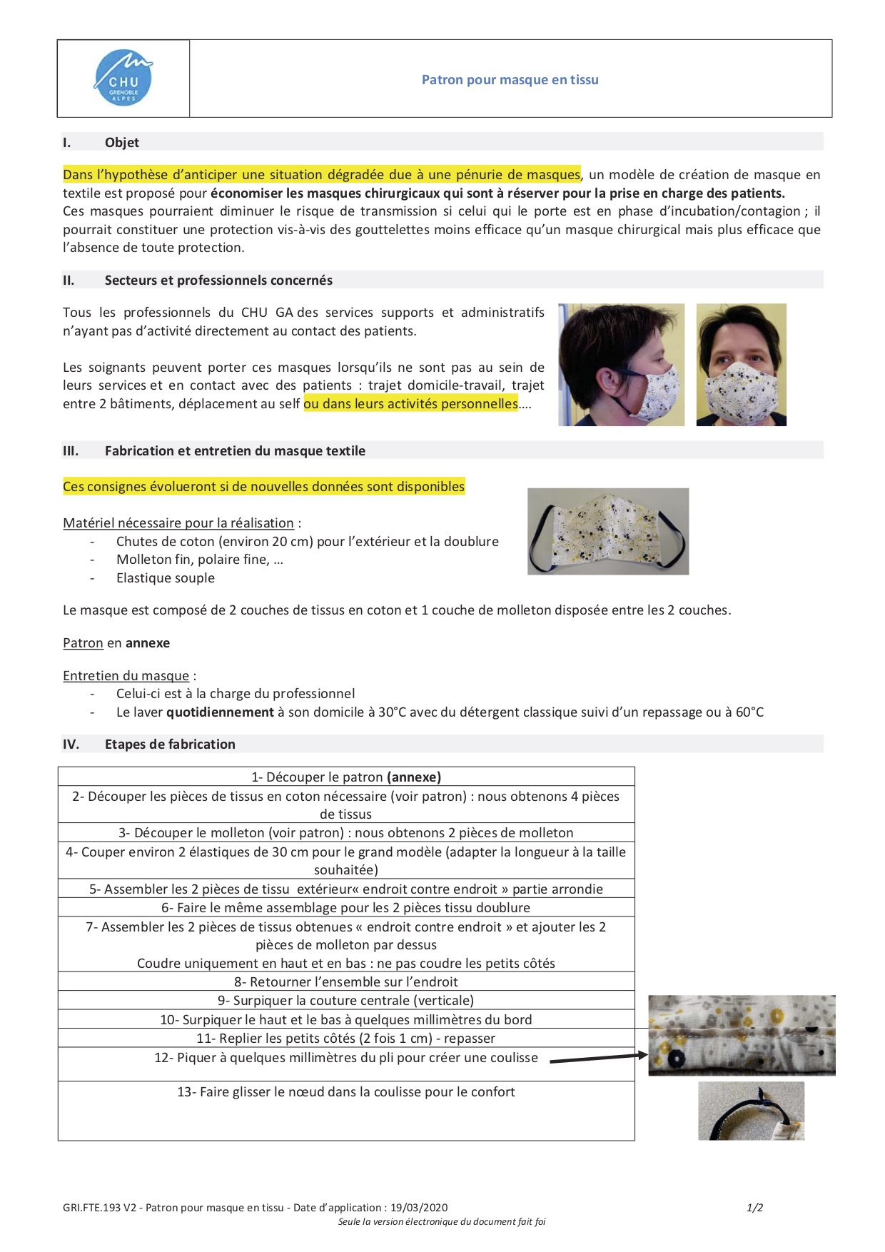 Coronavirus : suivez le tuto du CHU de Grenoble  pour fabriquer des masques en cas de "pénurie extrême"