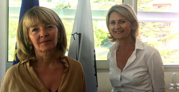 Le Dr Bianca Fazi, médecin urgentiste à l'hôpital d'Aiacciu et conseillère exécutive en charge de la santé et du social, et Nanette Maupertuis, conseillère exécutive en charge des Affaires européennes et présidente de l'Agence du tourisme de la Corse.