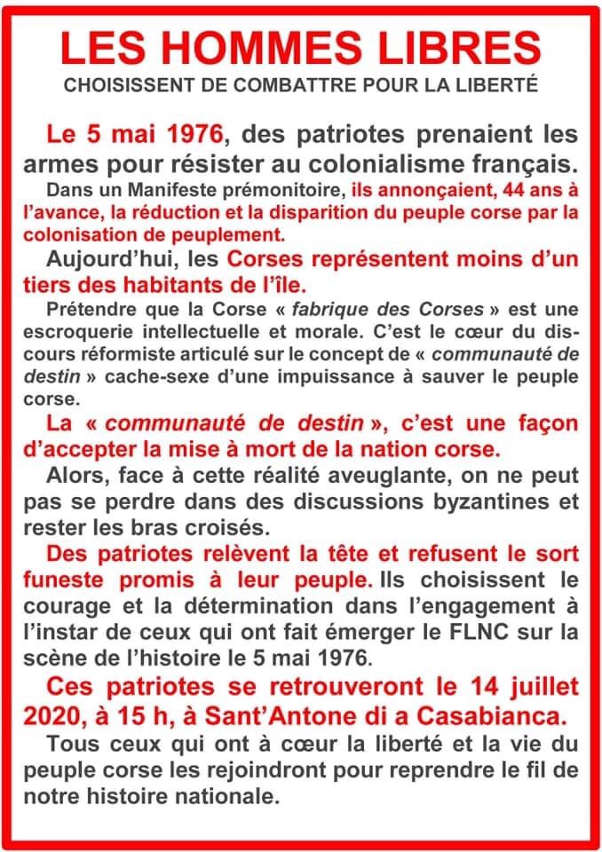 "Femu rinasce a Cunsulta naziunale": rassemblement patriotique ce 14 juillet à Sant'Antone di a Casabianca