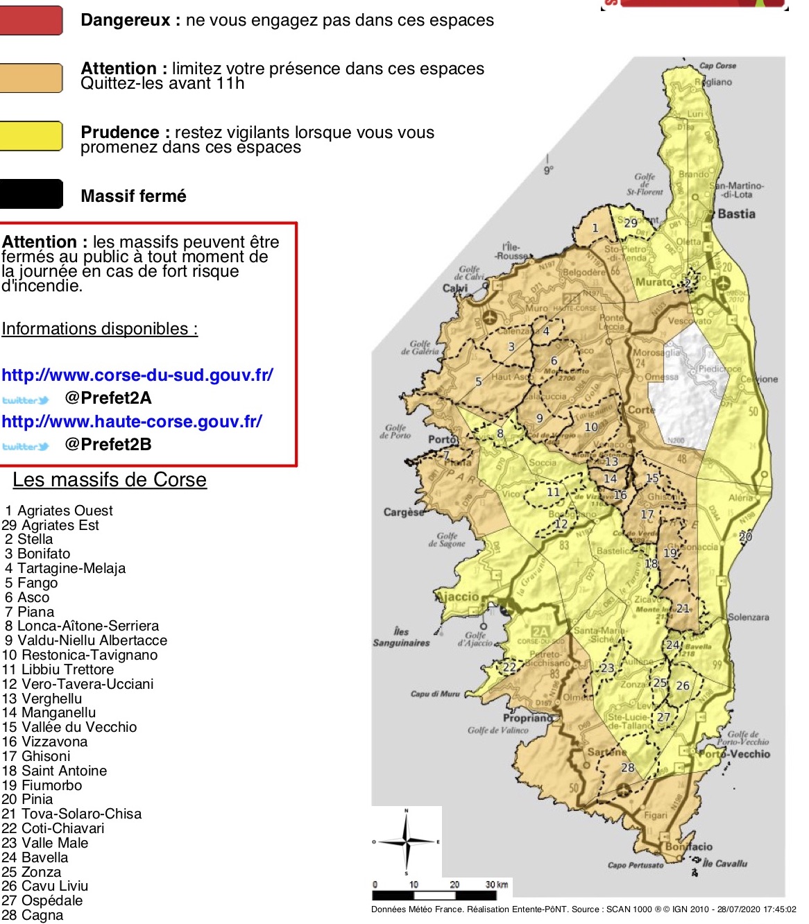 Risque incendie dans plusieurs massifs forestiers de Corse ce 29 juillet