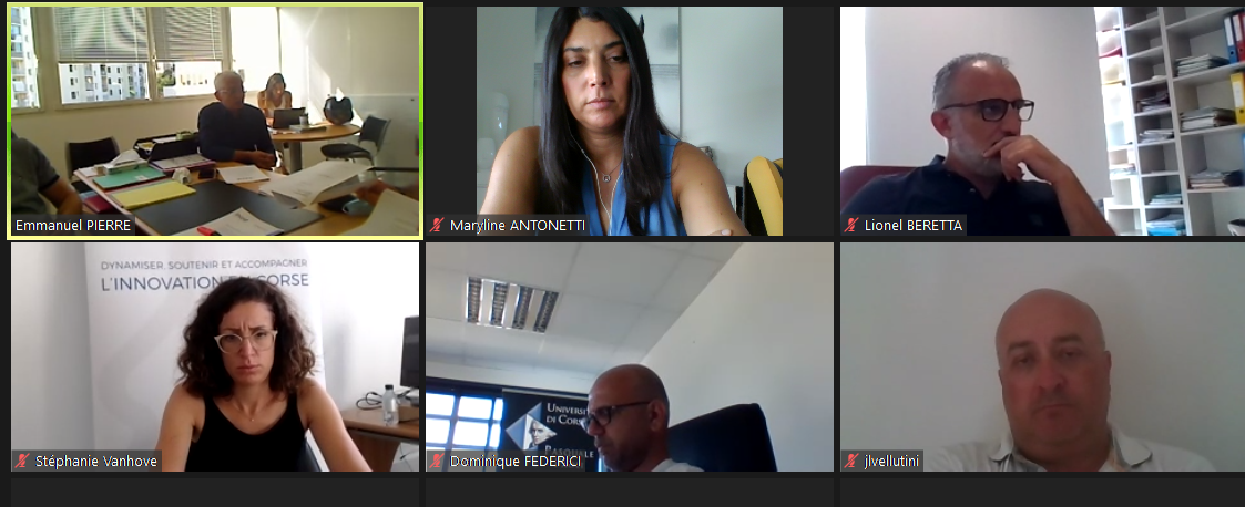 Pour l’occasion, en visioconférence, étaient réunis, à Ajaccio, Alexandre Vinciguerra, président, et Emmanuel Pierre, directeur d’INIZIÀ, avec Maryline Antonetti, chargée d’affaires de l’incubateur de Corse pour la Corse-du-Sud, Paola Leonzi, responsable administrative de la structure et, à Bastia, Stéphanie Vanhove, chargée d’affaires de l’incubateur de Corse pour la Haute-Corse.