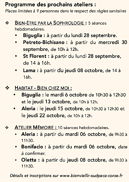 Corse. Des ateliers gratuits "Bien Vieillir » destinés aux + de 60 ans