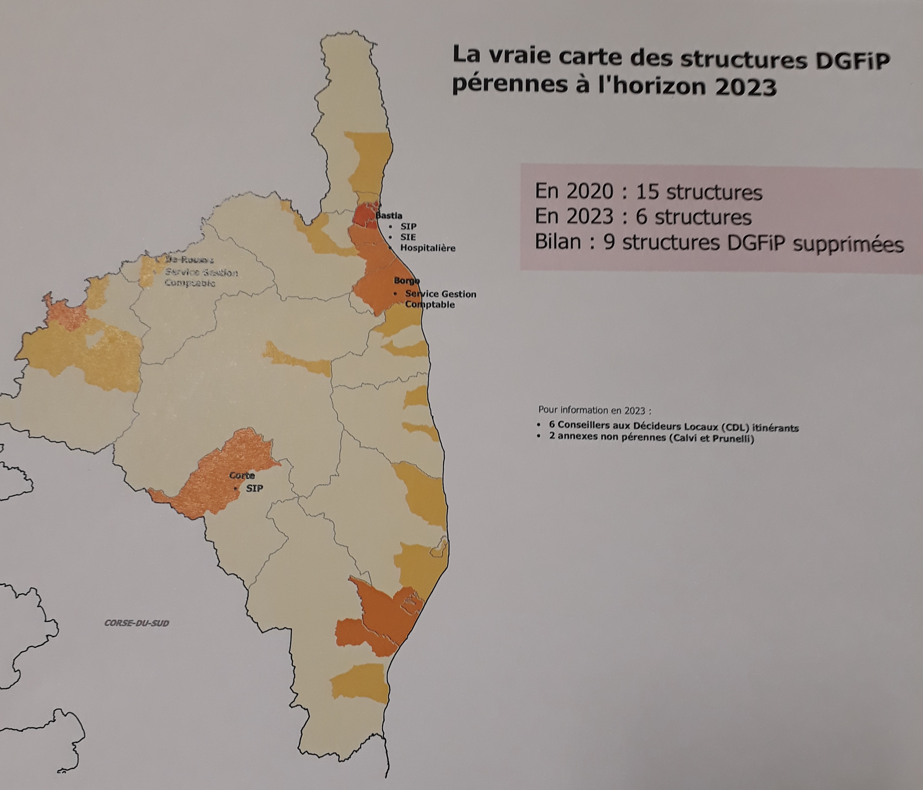 La carte brandie par l'Intersyndicale qui dénonce la destruction des  services publiques aux finances