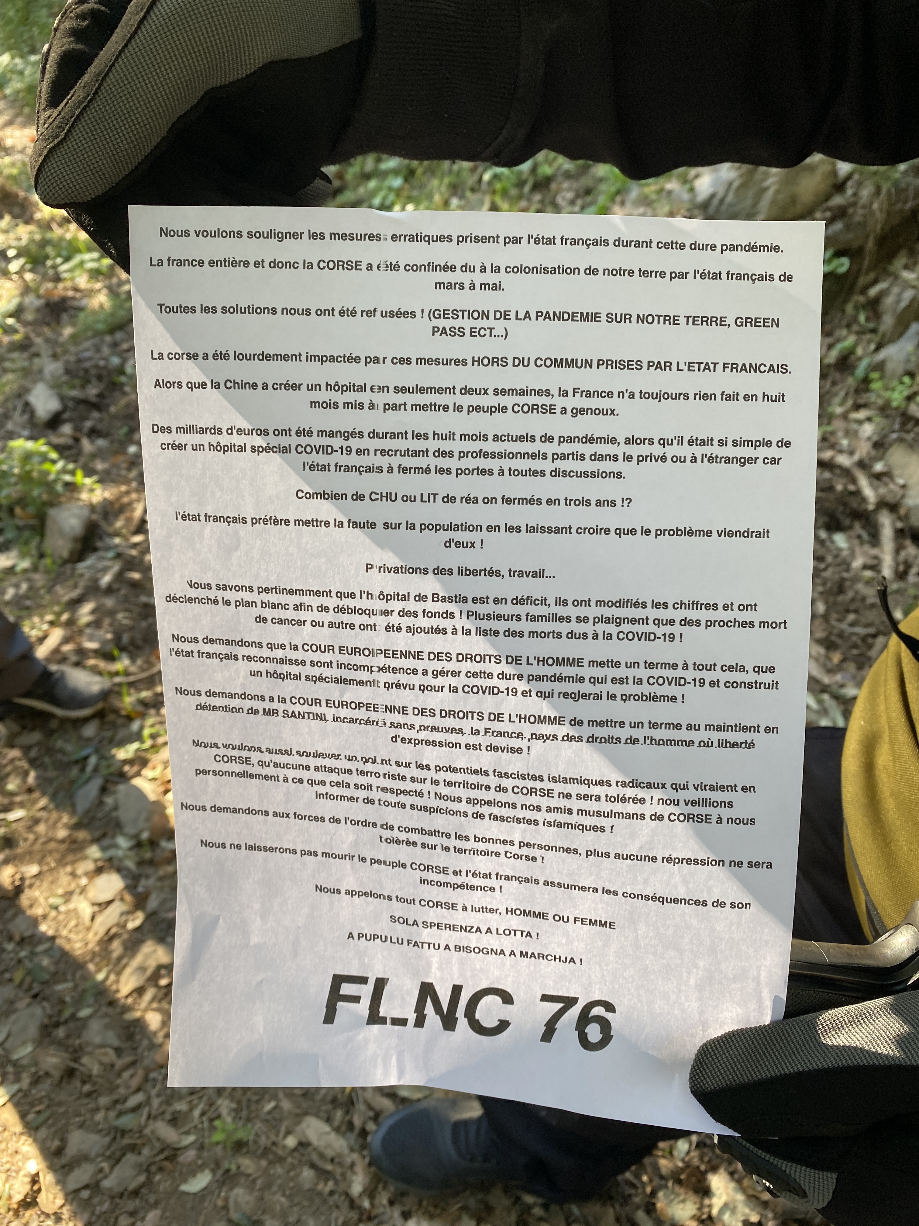 Le communiqué du FLNC 76