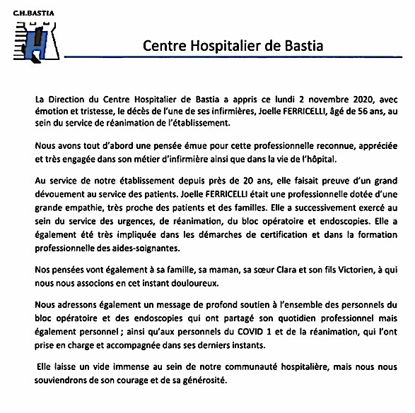 Une infirmière de l'hôpital de Bastia décède de la Covid-19