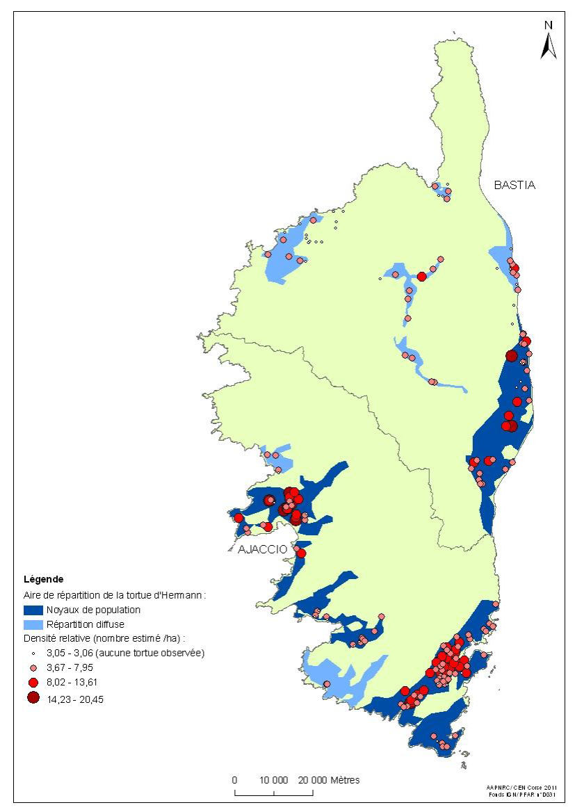 Les sites naturels de répartition des tortues d'Hermann.