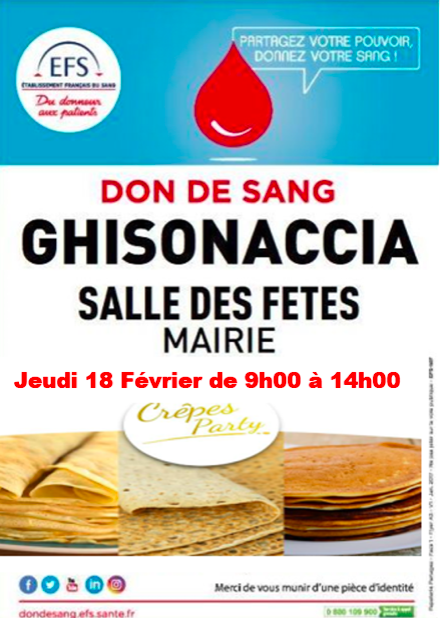 Ghisonaccia : collecte de sang et crêpes party ce jeudi 18 février