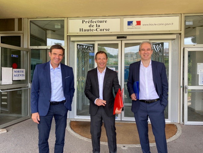 Jean-Martin Mondoloni, Jean-Sebastien de Casalta et Jean Zuccarelli réunis dans une liste tripartite "Unione per Bastia" pour le second tour des élections municipales de Bastia en juin 2020.