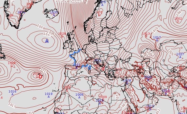 L'anticyclone Islandais va générer un courant froid sur l'Europe de l'ouest.