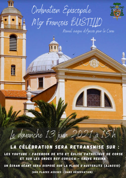 L’ordination épiscopale de Mgr François Bustillo, nouvel évêque d’Ajaccio pour la Corse, sere retransmise en direct Facebook