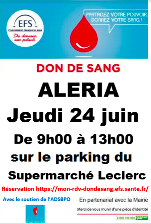 Don du sang : une collecte ce 24 juin à Aleria