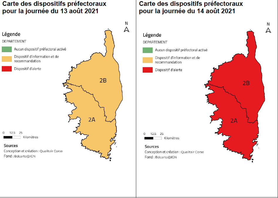 Capture écran carte Qualitair Corse