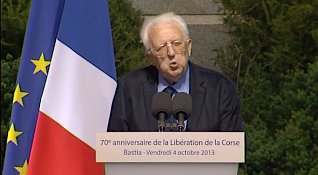 Une des rares interventions publiques de Léo Micheli en octobre 2013 à Bastia à l'occasion du 70e anniversaire de la libération de la Corse en présence de François Hollande