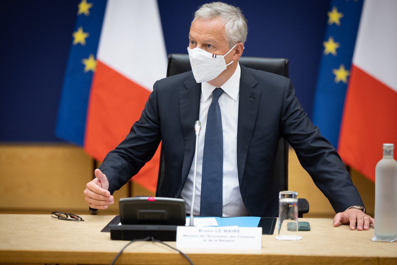 Bruno Le Maire s'exprimant sur la fin du fonds de solidarité au ministère de l'Economie ce 30 août. Photo Twitter @BrunoLeMaire