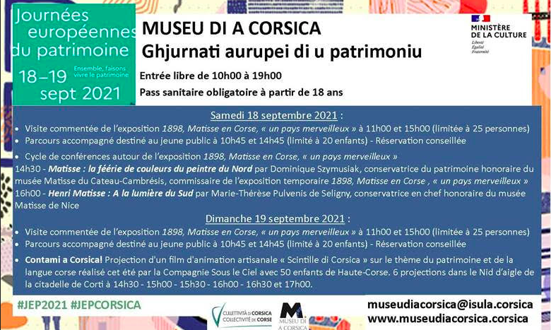 Le programme des Journées Européennes du Patrimoine au musée de la Corse 