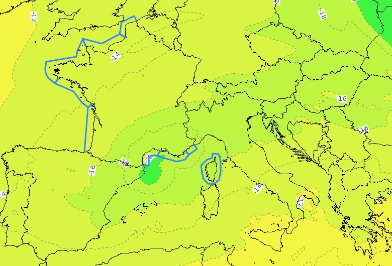 Une poche d'air froid en altitude (goutte froide) donnera un temps instable en méditerranée.