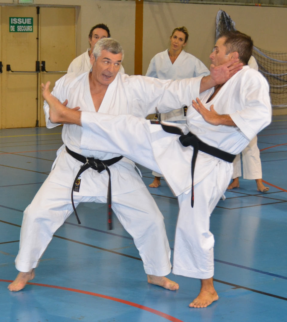 Jean-François Tisseyre effectuant une technique à 2 mains avec Jean-Paul Corrieri