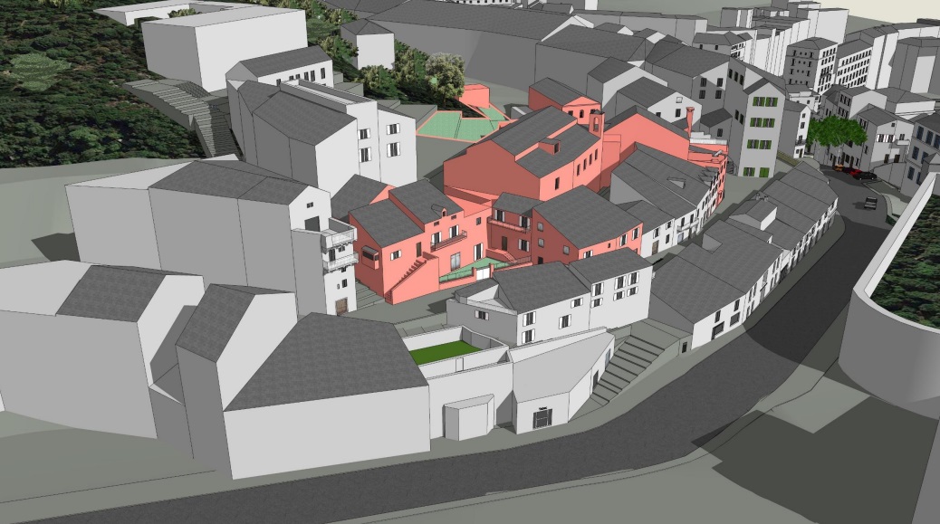 Le Bon Pasteur est un ensemble de bâtiments, de deux chapelles et de jardins en rouge sur la simulation 3D. Crédits Photo : Mairie de Bastia